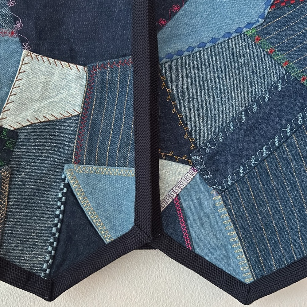 Handmade Vintage Patchwork Denim Embroidered Open… - image 3